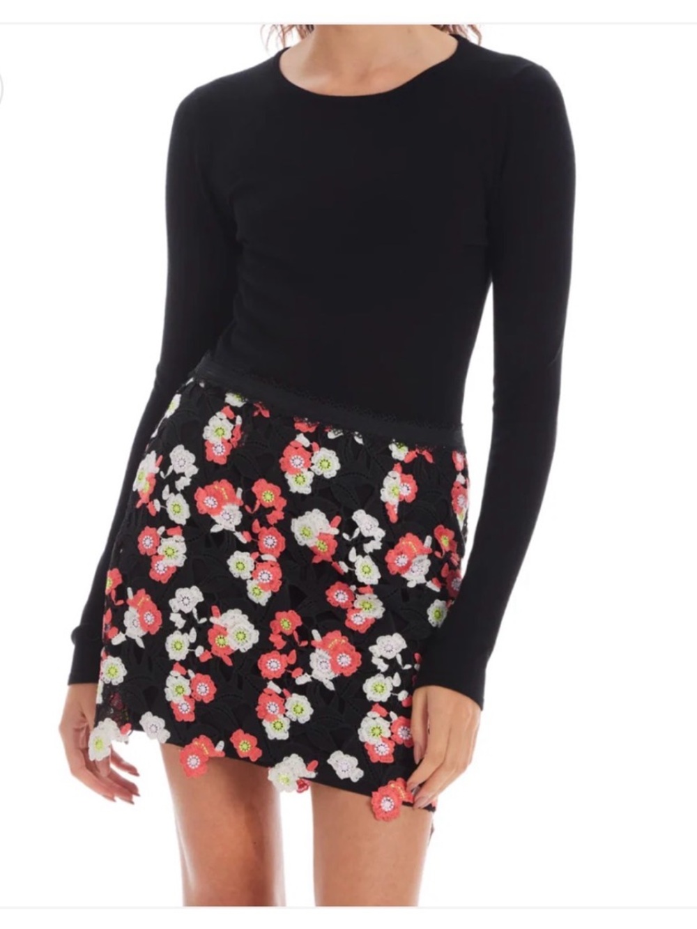 Allison New York MARTINA Floral Embroidered Black Mini Skirt